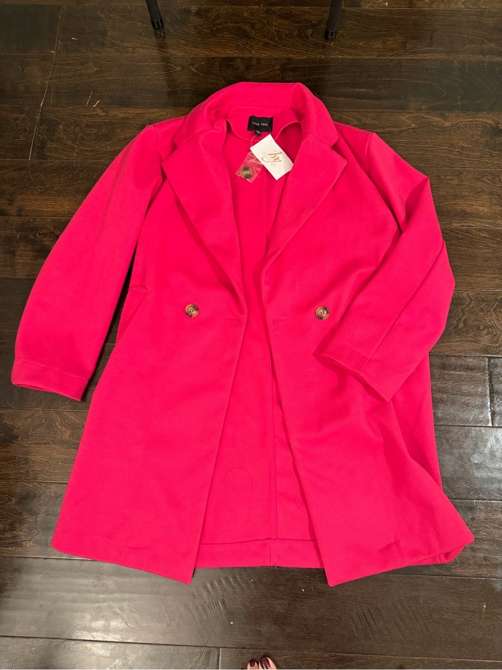 NWT Love Tree Bright Pink Trench Coat 3/4 size large brand new never worn - Picture 7 of 11